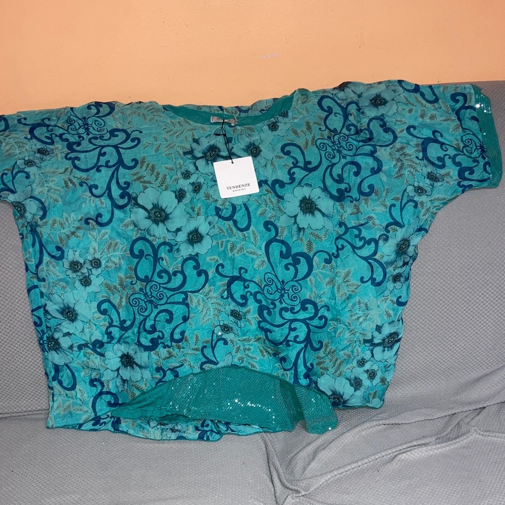 Tendenze Teal Floral Women's Top